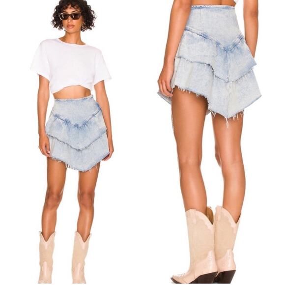 MOTHER‎ The Ruffle Mini Raw Edge Skirt in Action Shot Size 31 - Picture 1 of 11